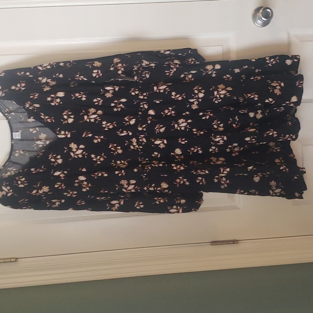 Black long sleeve floral dress.